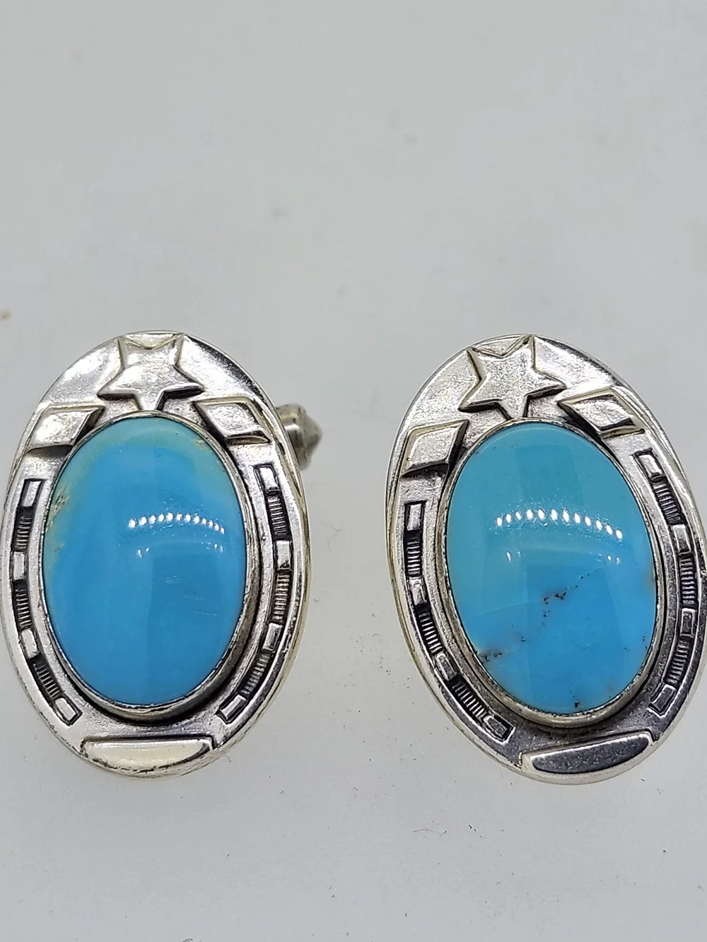 Vtg Turquoise Sterling Horseshoe Star Cufflinks Western Cuff Links Southwestern